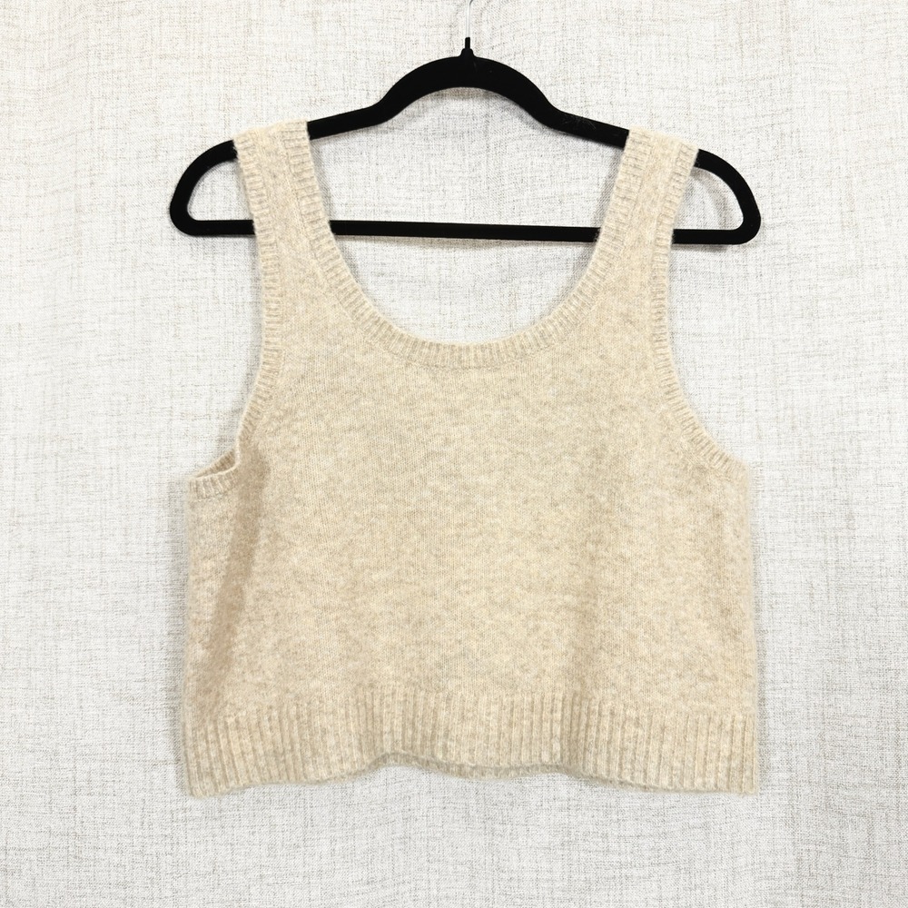 Natural Life Beige Knit Cropped Sweater Vest Wool Blend Womens XL Boho Cottage